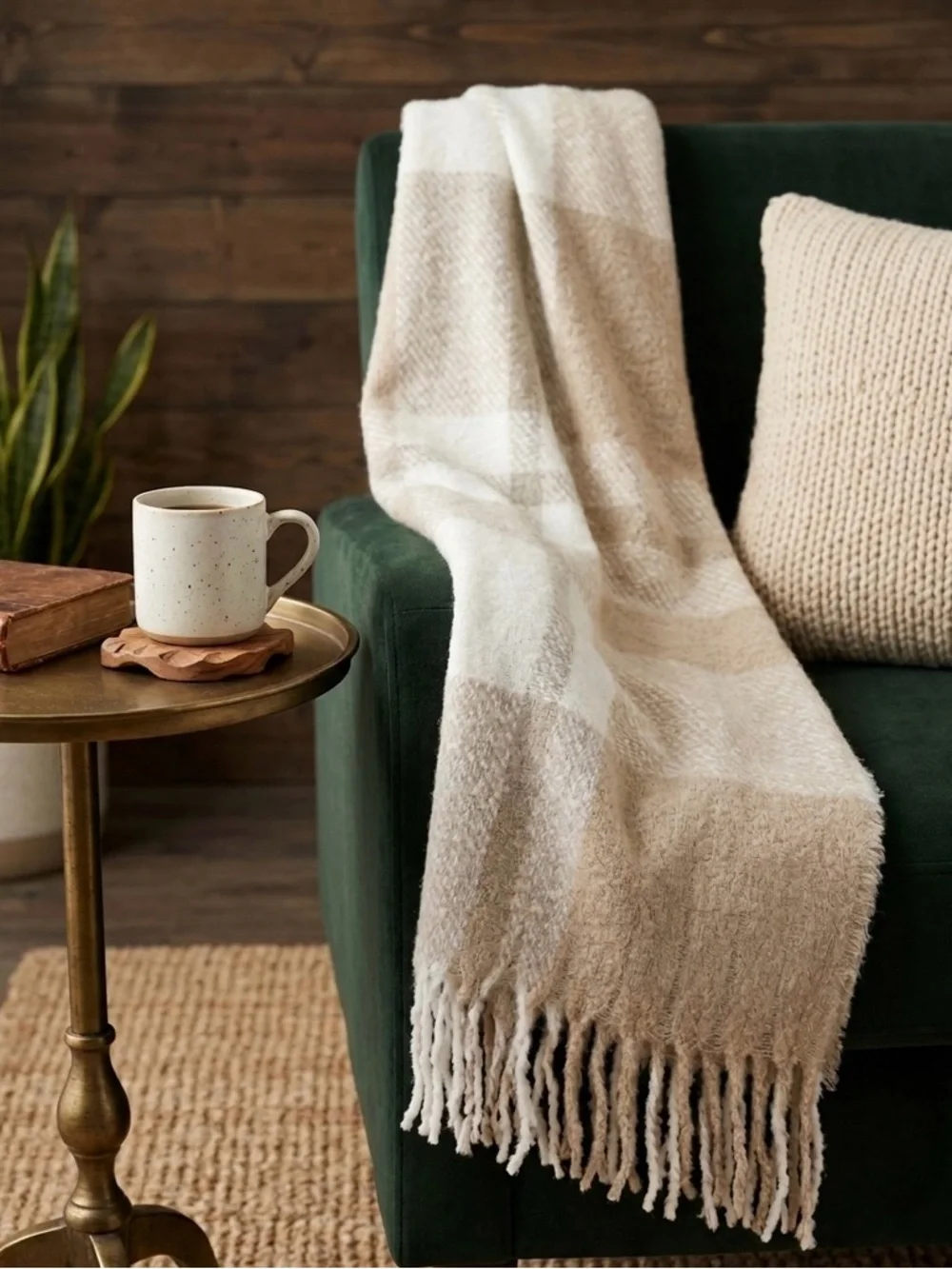 Opalesence Tan Buffalo Plaid Throw Blanket